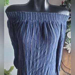 Cape Juby Blue and White Striped Off Shoulder Top S